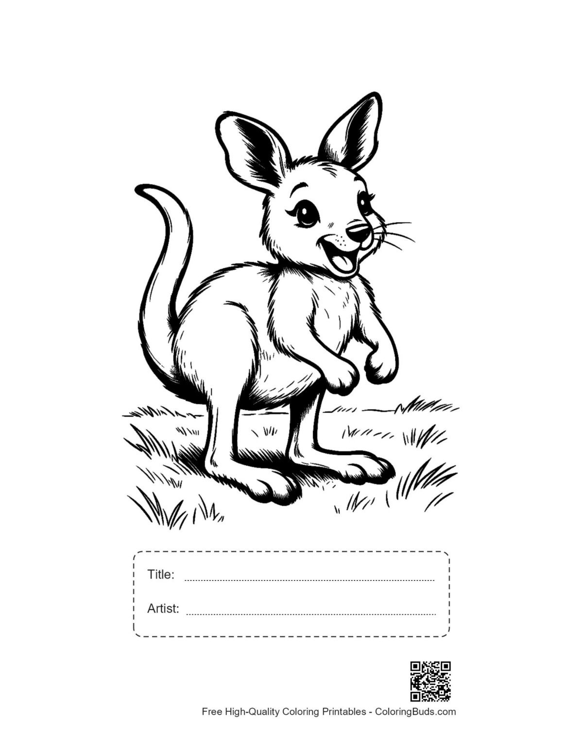 Happy joey on grass printable with title box