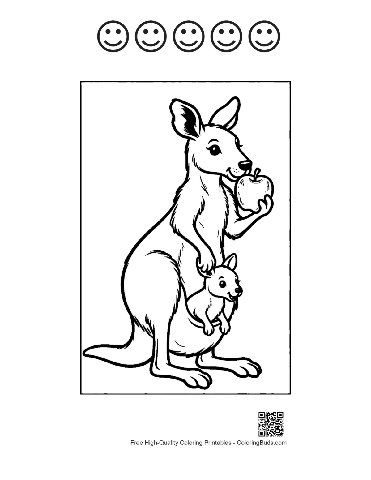 Kangaroo mom fruit joey 5 happy face outline page