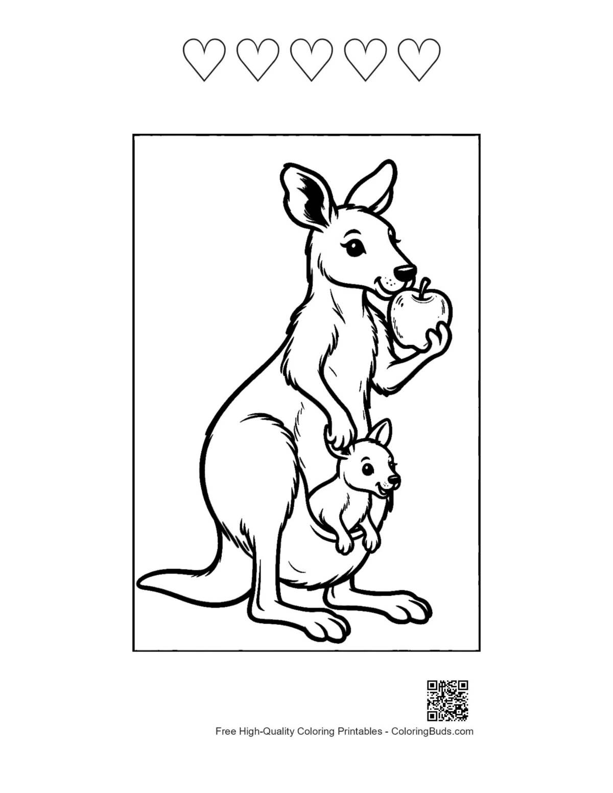 Kangaroo mom joey eating fruit 5 heart outline