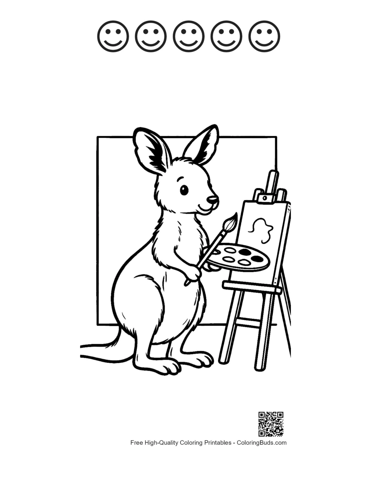 Kangaroo artist with happy faces printable