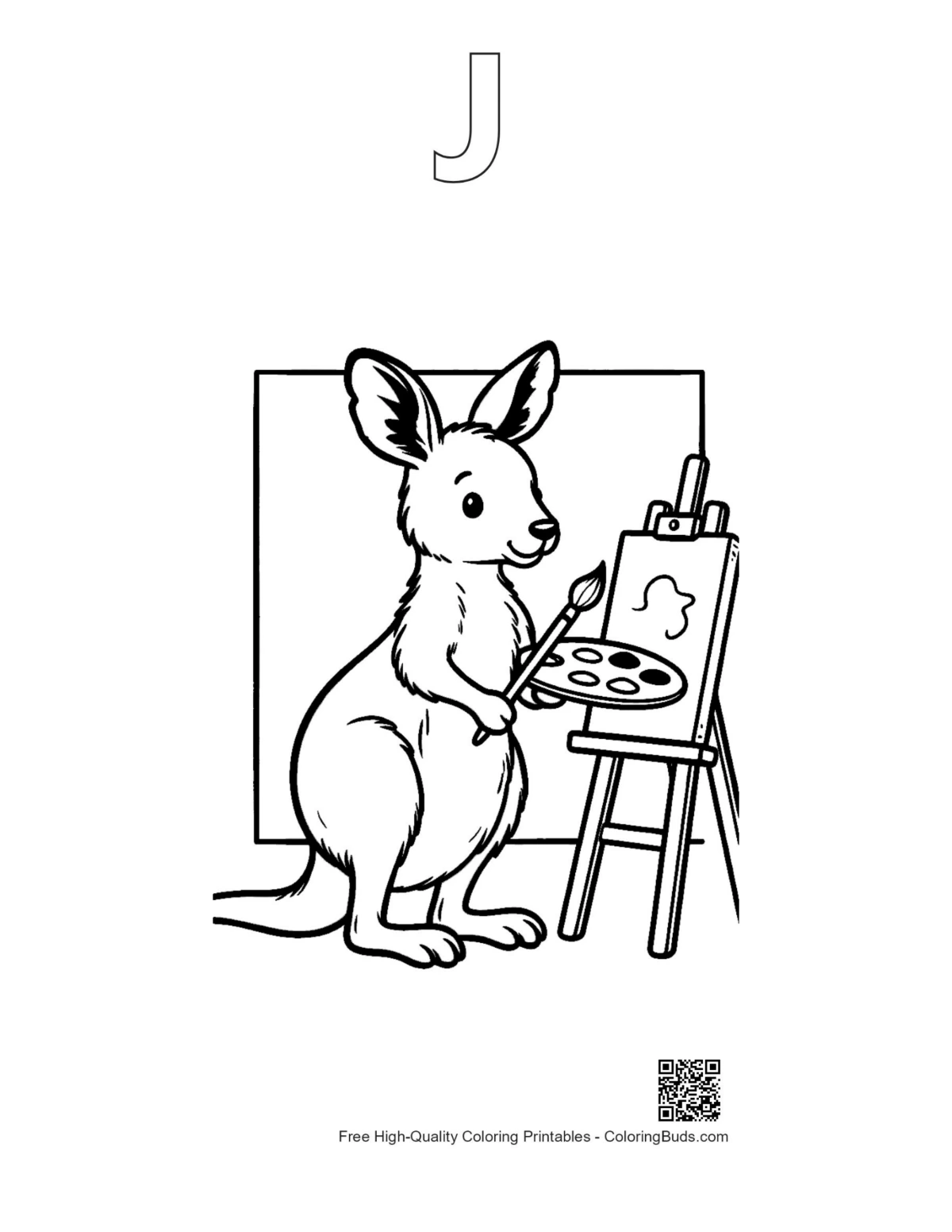 Kangaroo painter outline with alphabet J