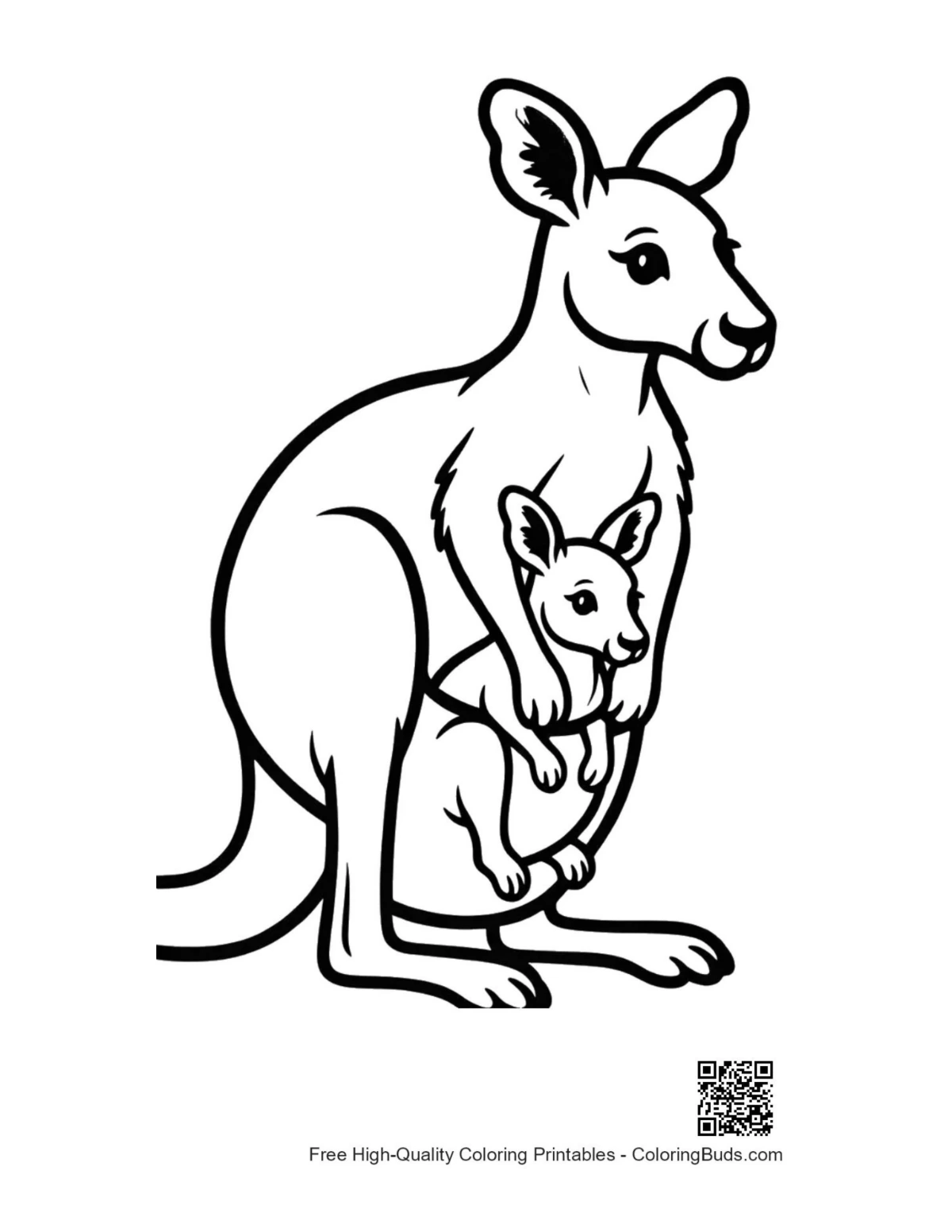 Cute Mother Kangaroo with Joey in pouch coloring page