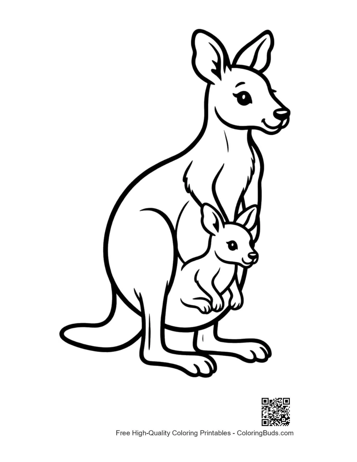 Cute Mother Kangaroo with Joey in Pouch coloring page