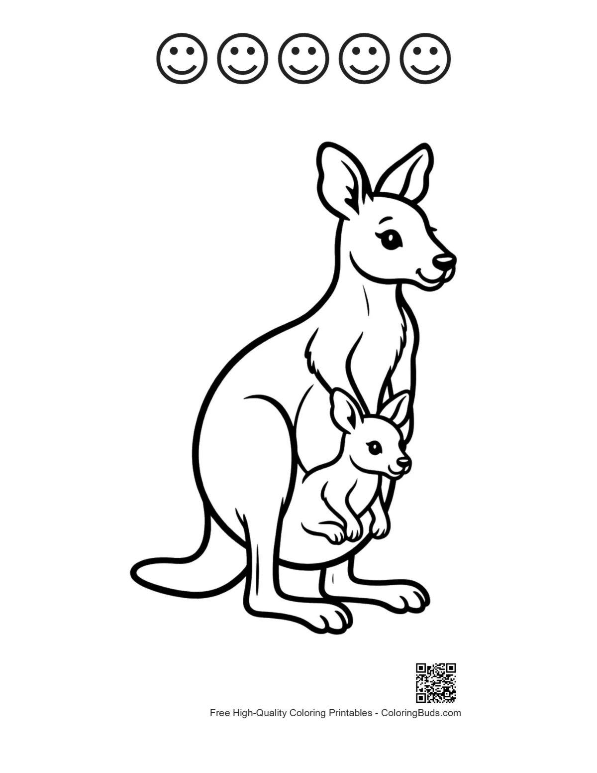 Happy faces on Mother Kangaroo Joey printable