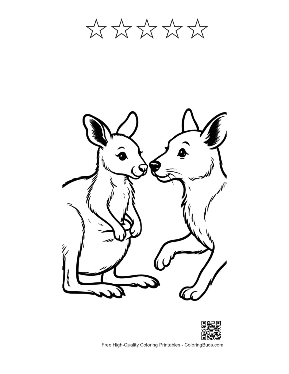 Mother kangaroo joey printable with 5 star outlines