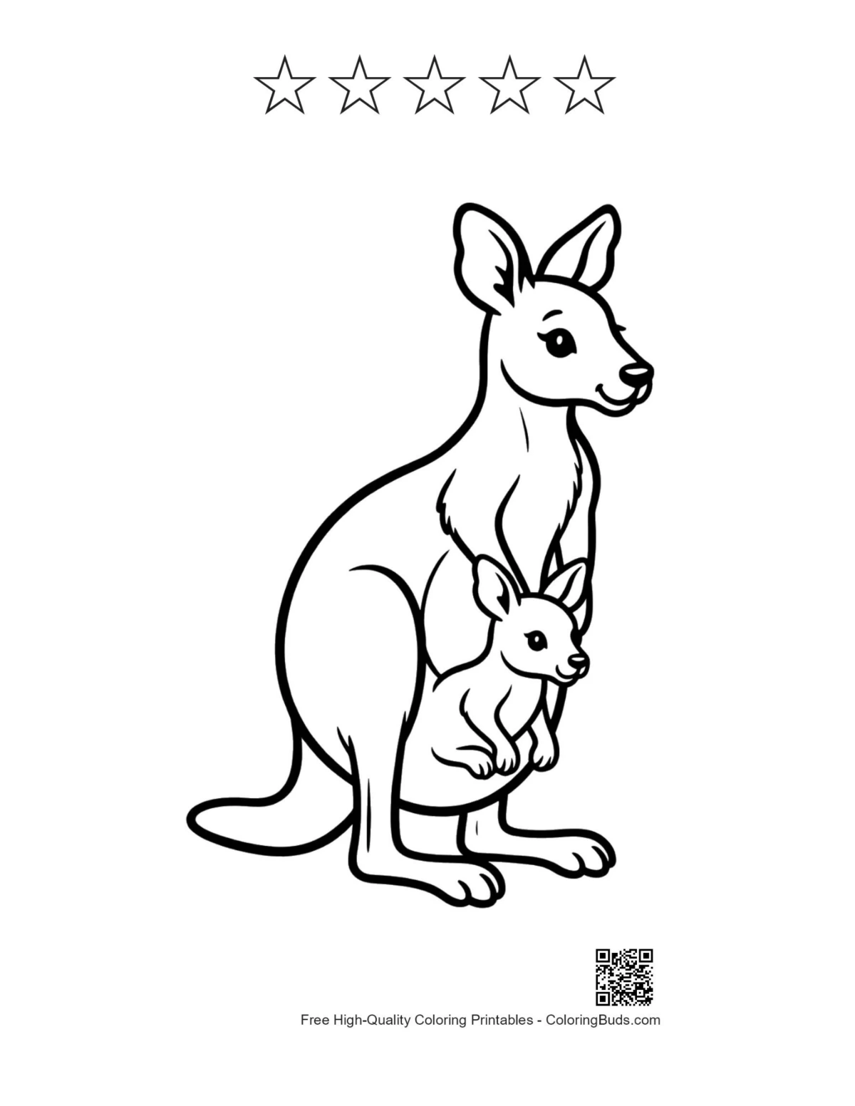 Joey in Pouch coloring page with 5 stars