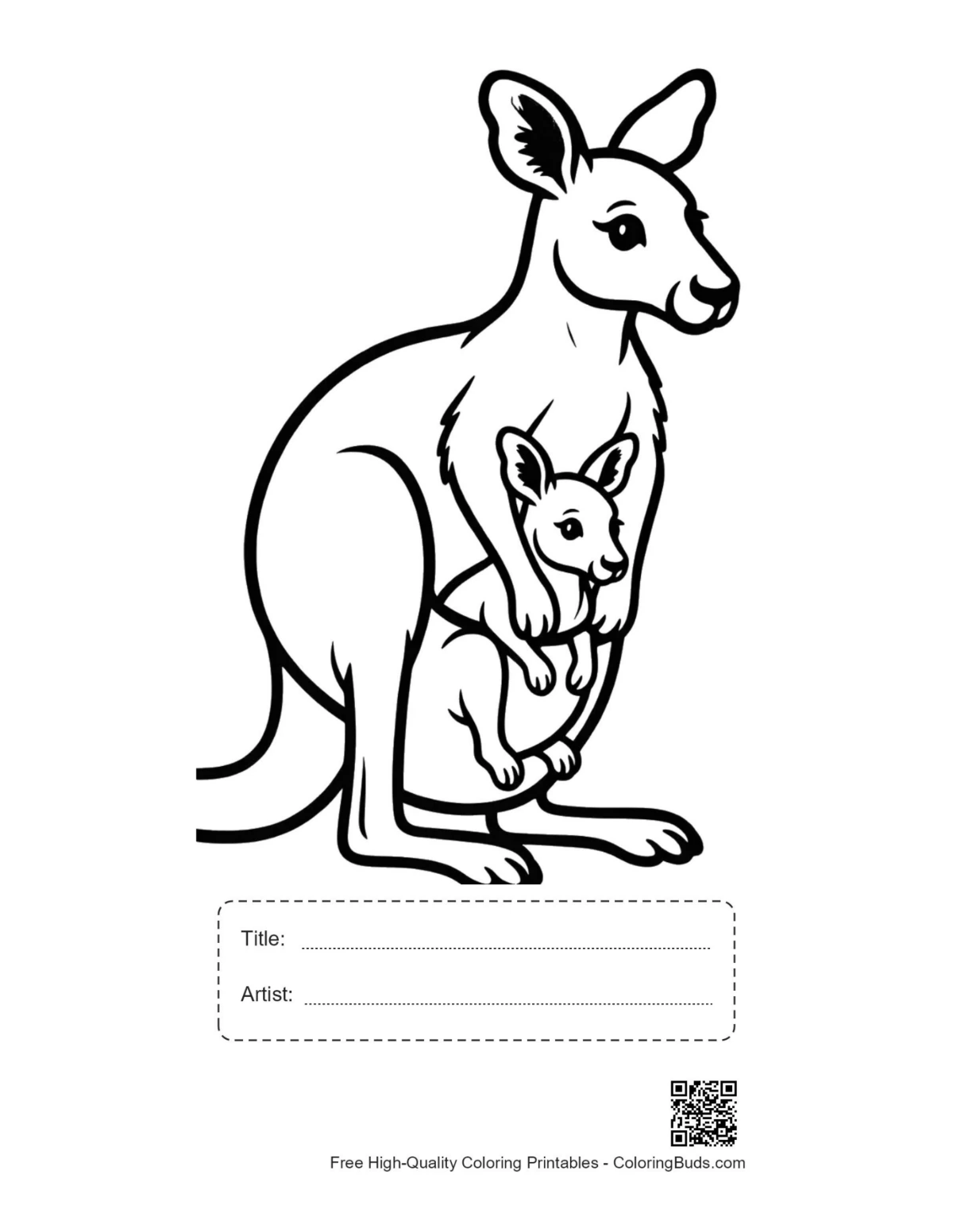Printable Mother Kangaroo Joey in pouch with title box