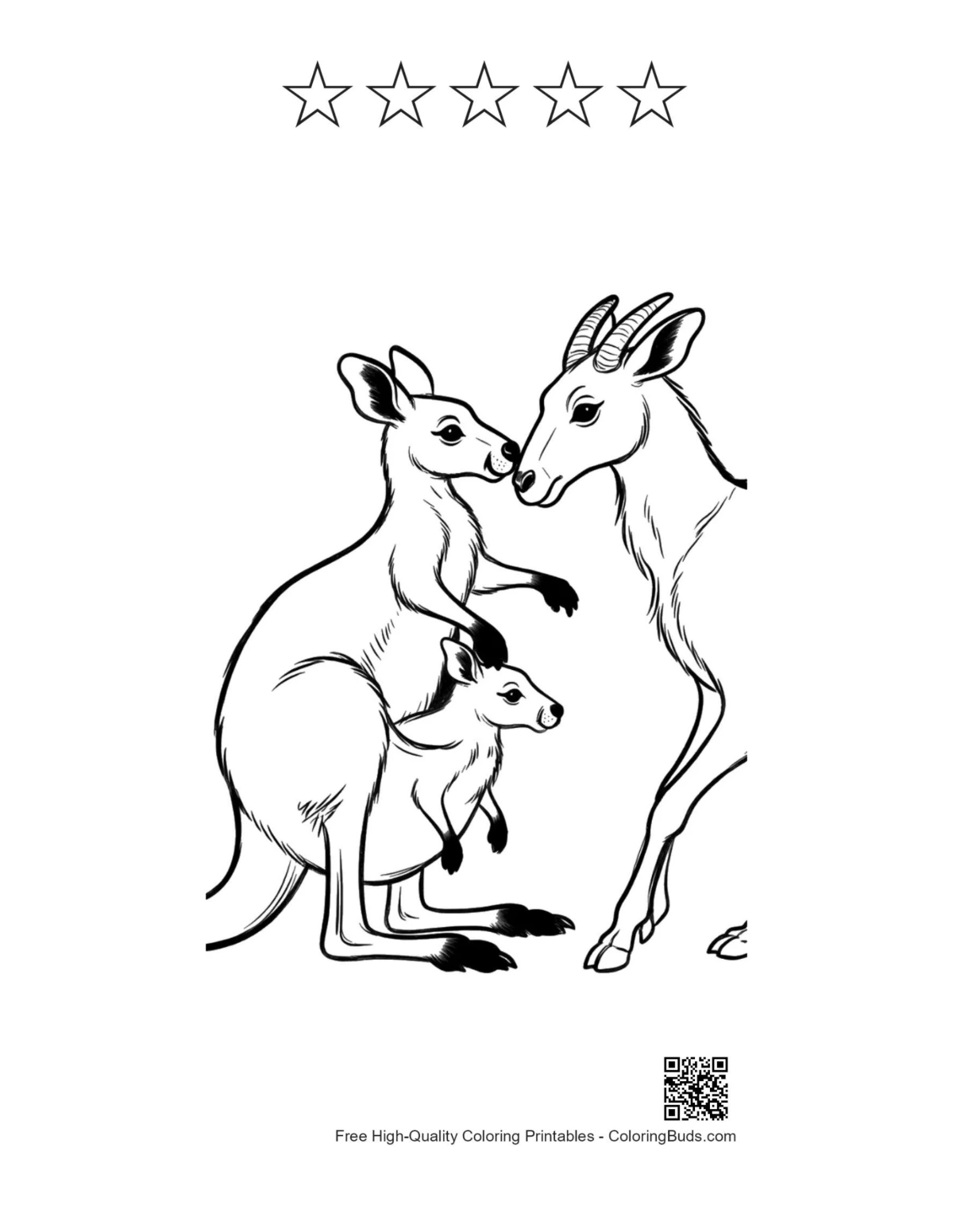 Joey in pouch printable with 5 stars outline