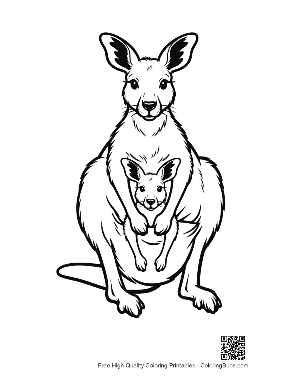 Mother Kangaroo with Joey in Pouch coloring page