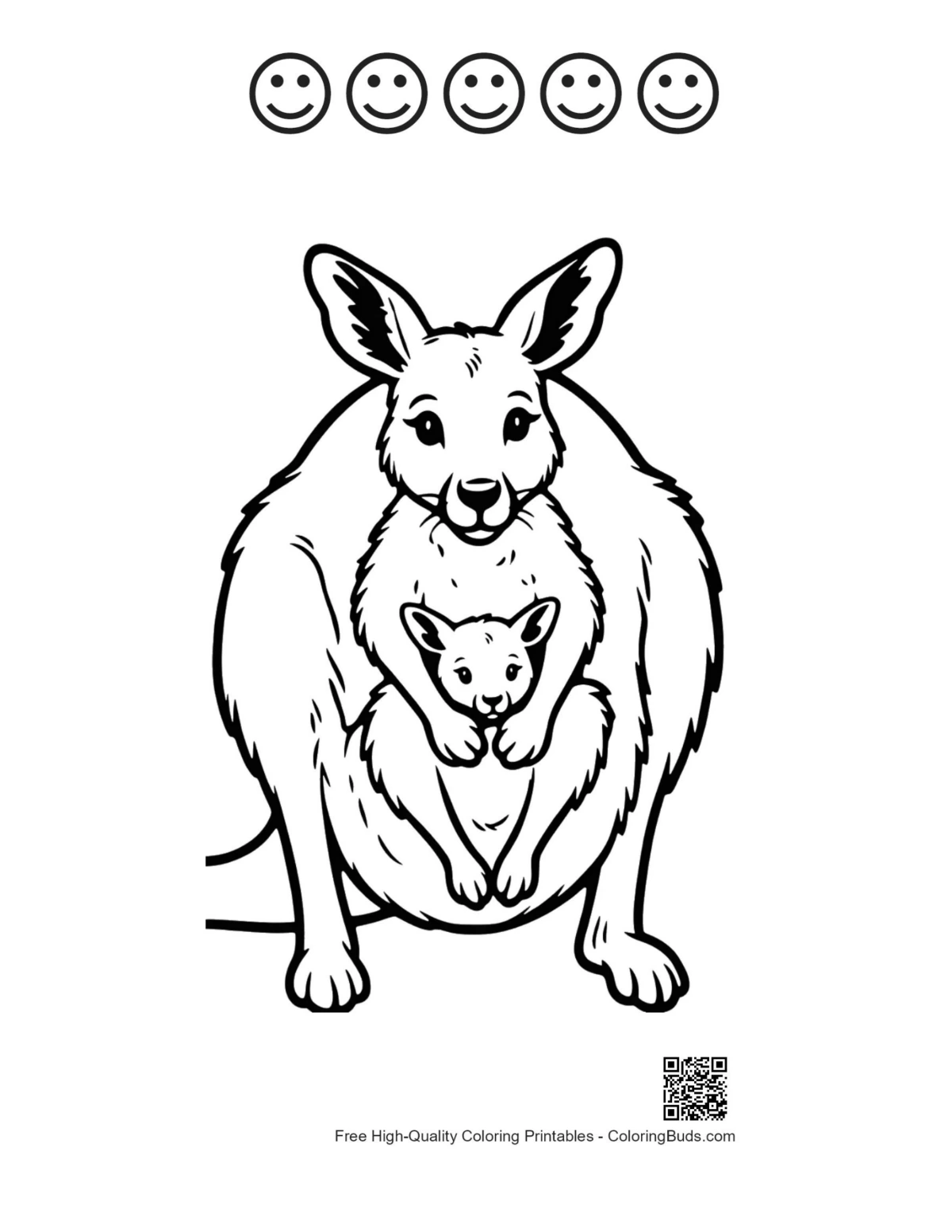 Happy face kangaroo coloring printable