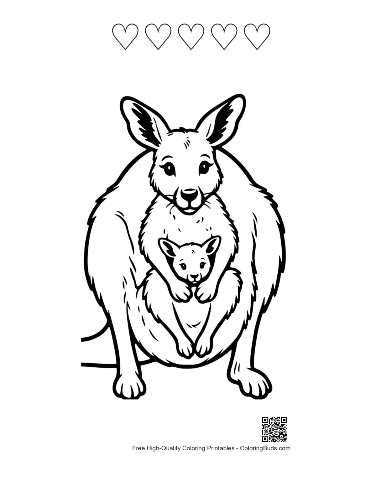 Heart-themed kangaroo joey printable
