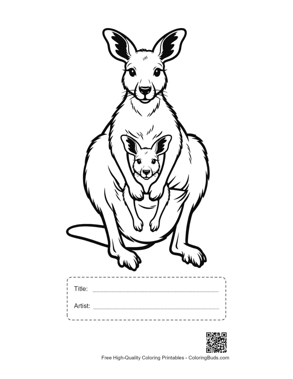 Printable Mother Kangaroo Joey in Pouch with title box