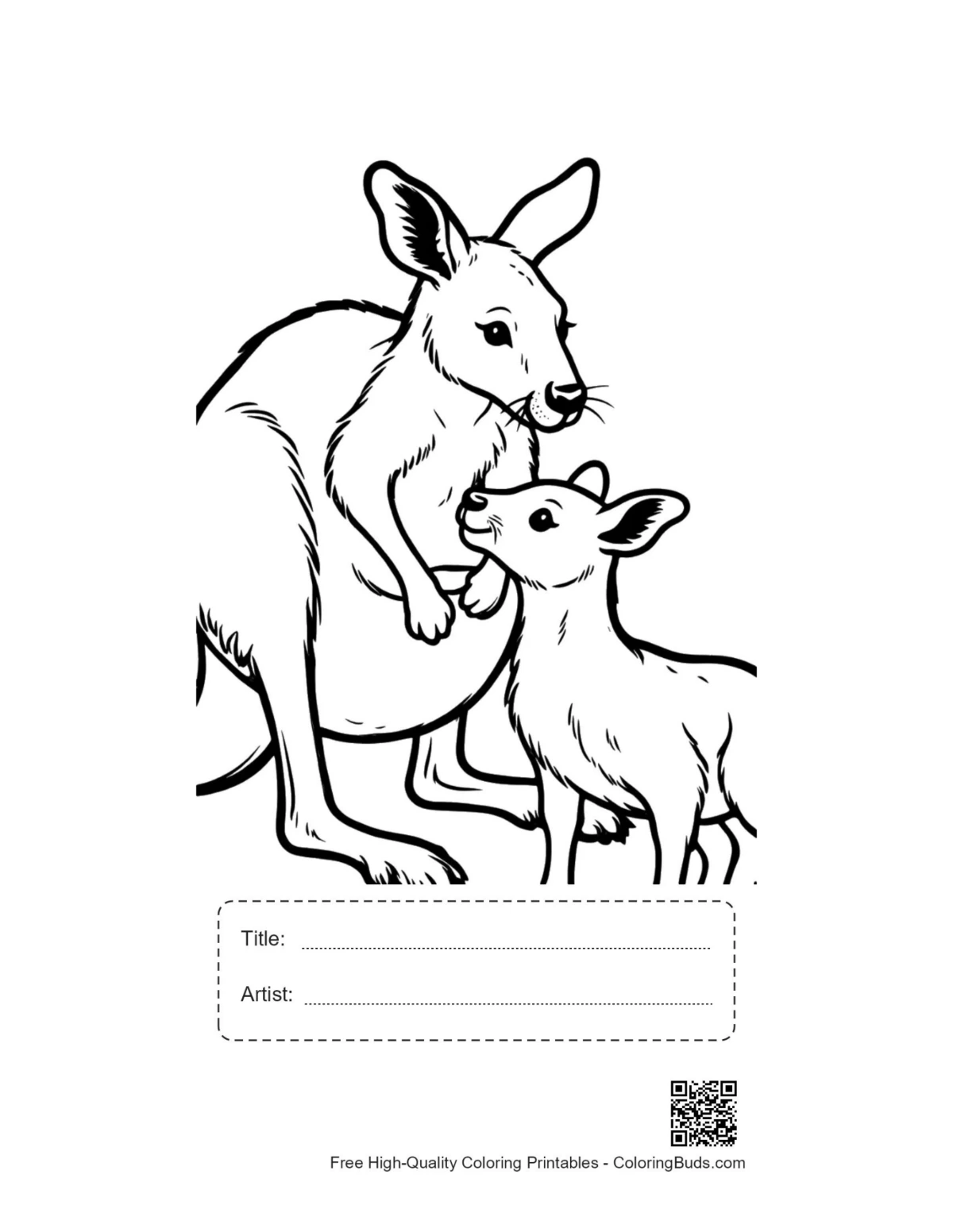 Printable mother kangaroo joey in pouch with title box