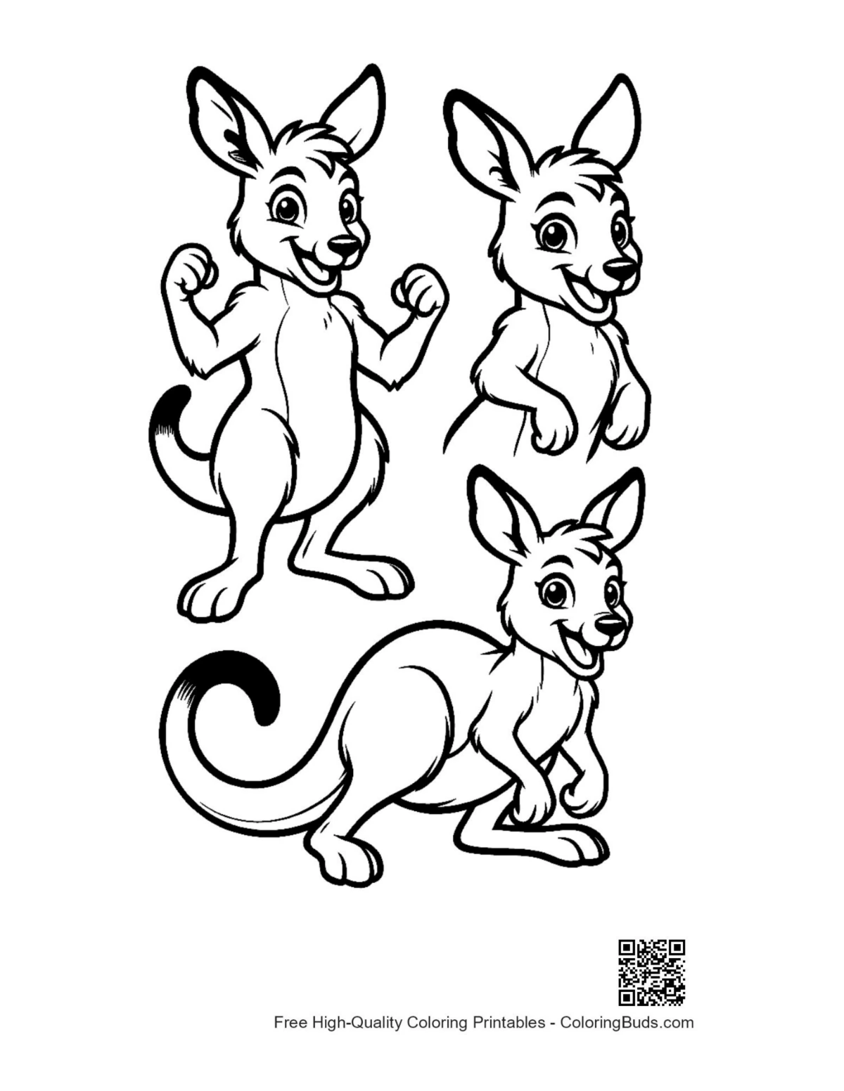 Playful joey in pouch coloring pages set