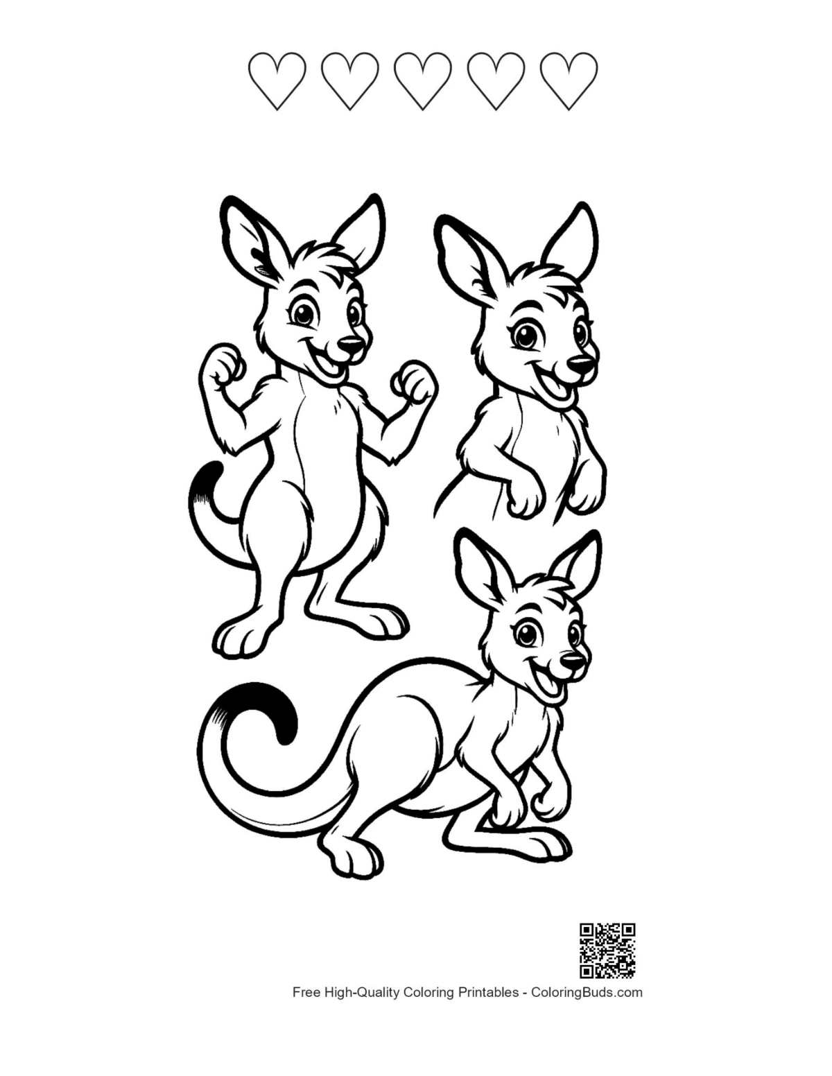 Joey in pouch hearts outline printable
