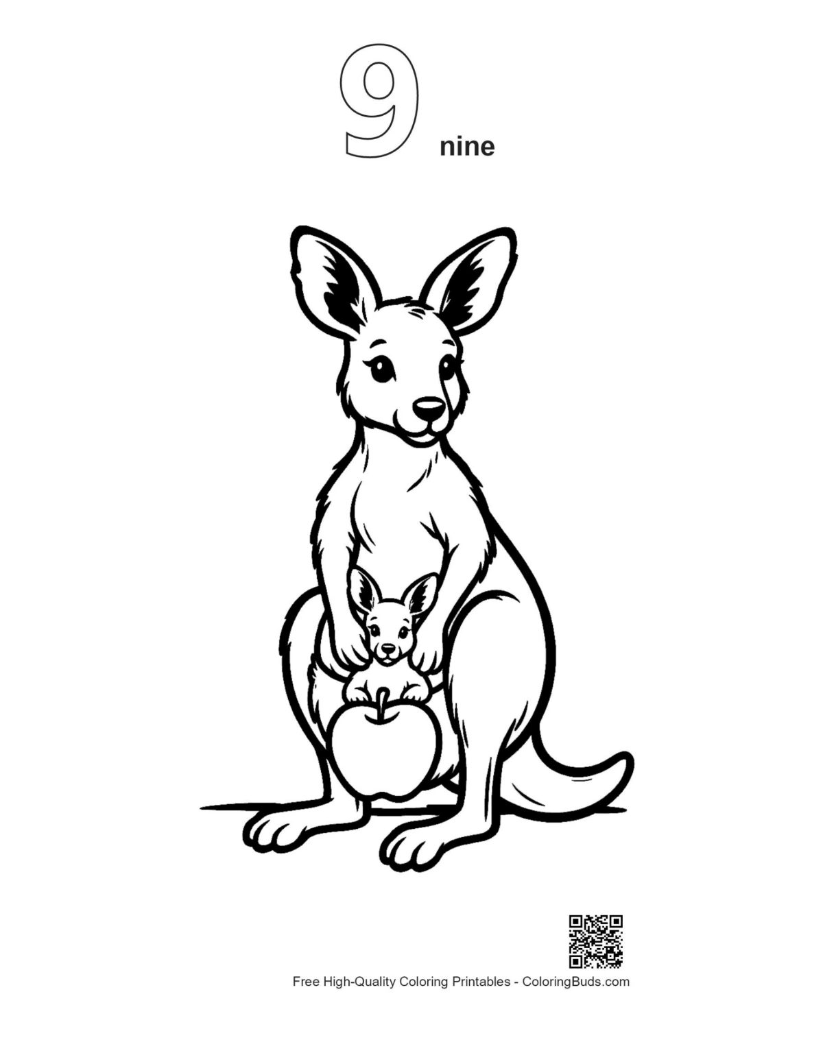 Kangaroo joey pouch outline with number 9