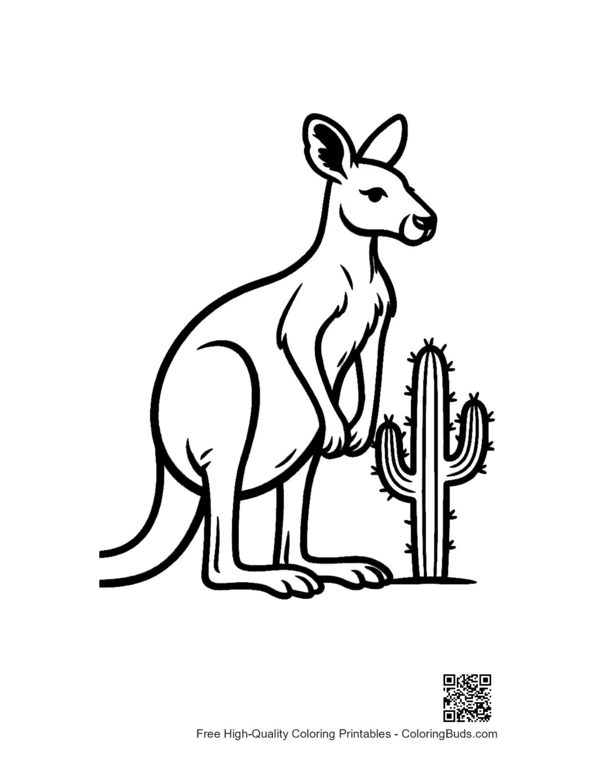 Wild kangaroo joey in pouch desert printable coloring page