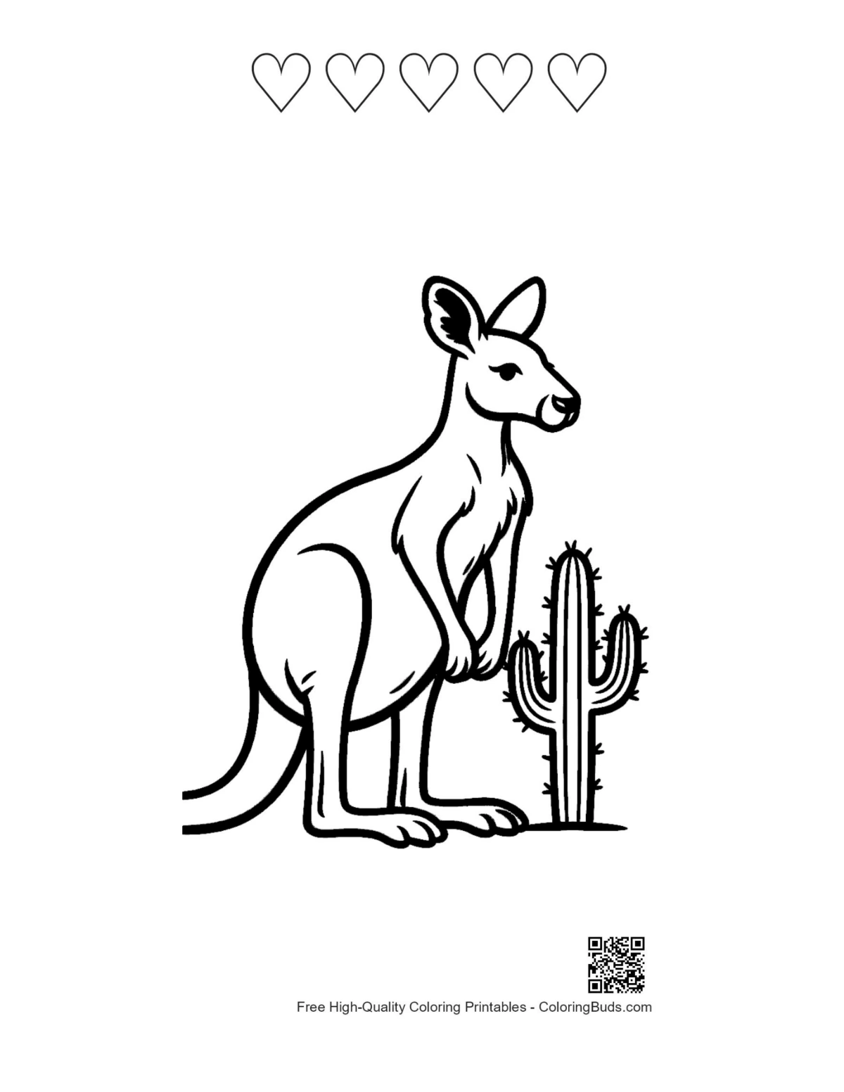 Kangaroo desert printable 5 heart outlines joey pouch