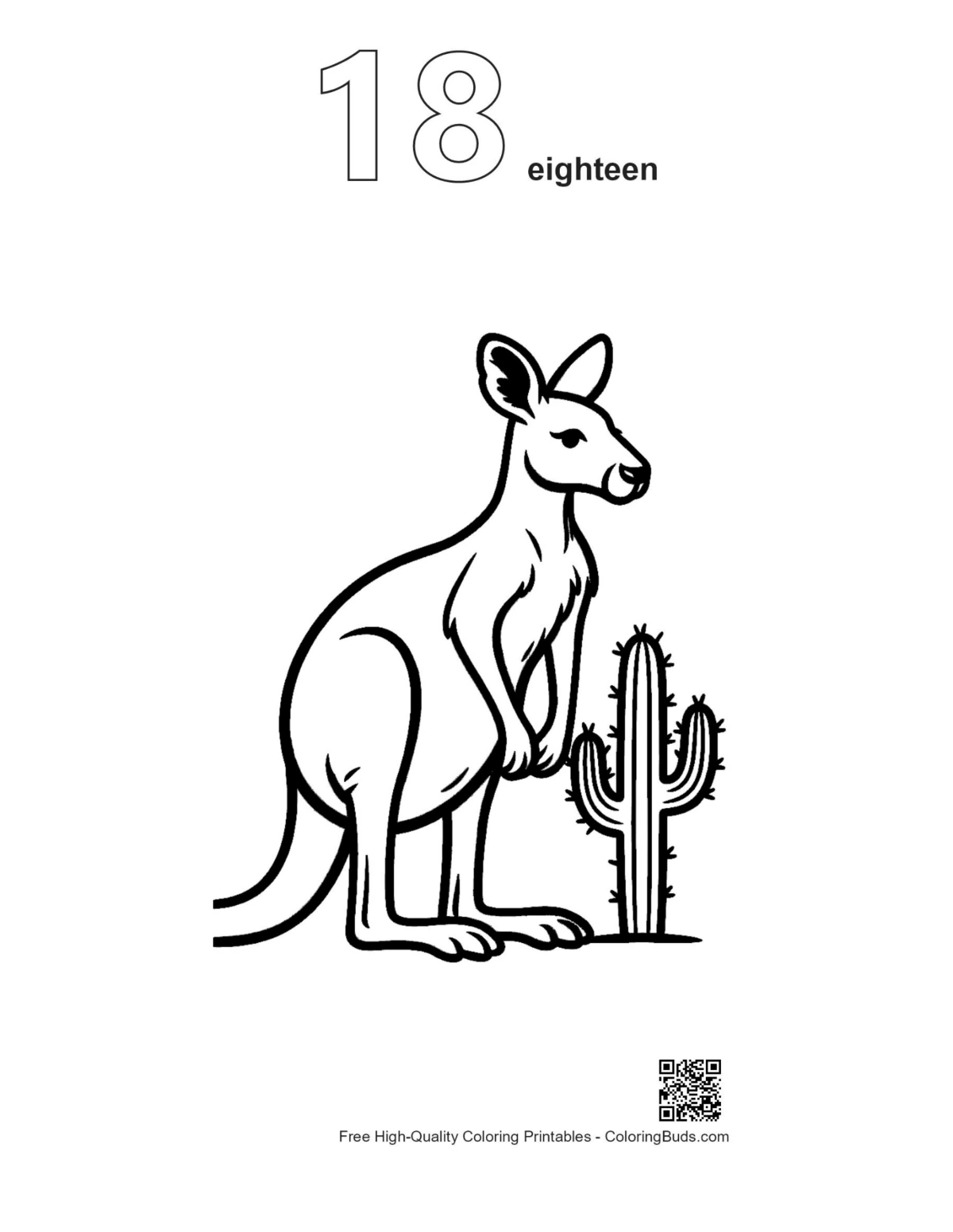 Kangaroo desert outline number 18 joey pouch coloring