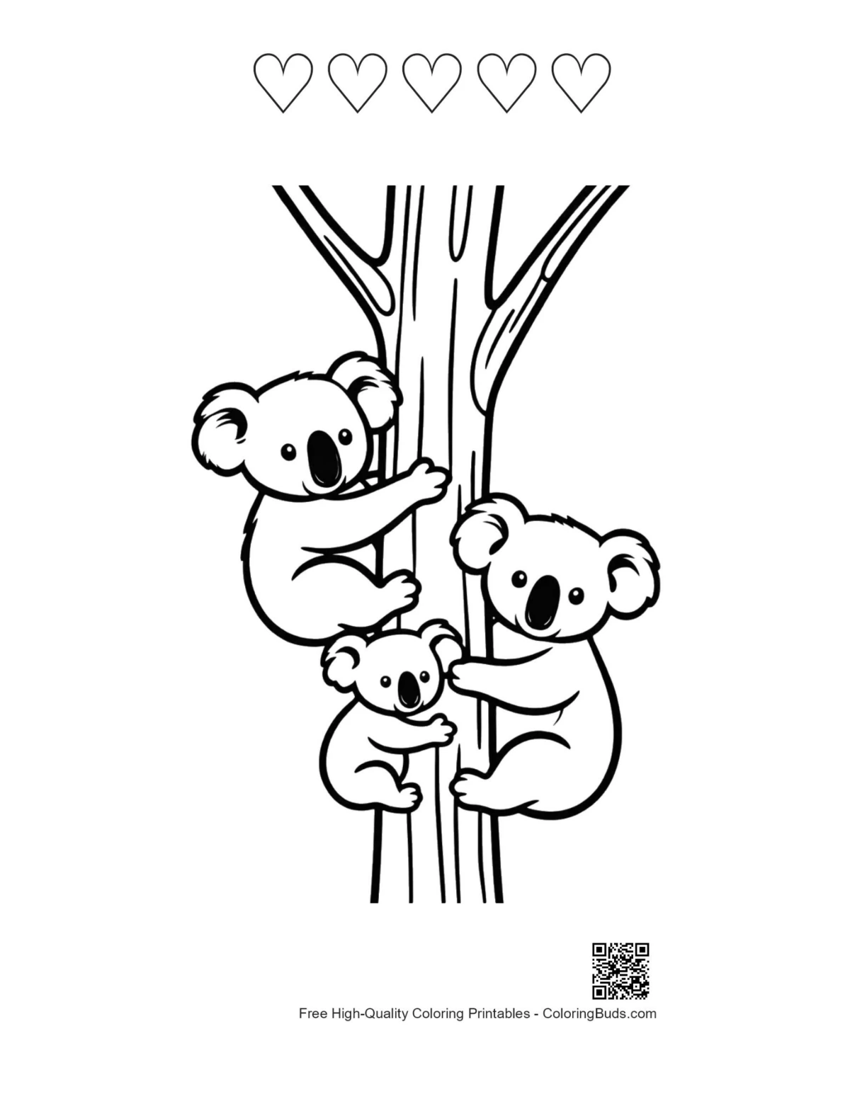 Koala family printable heart outlines