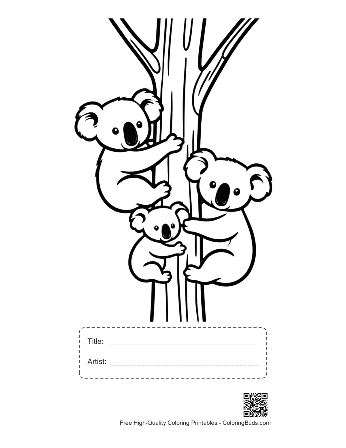 Printable koala family sheet with title box