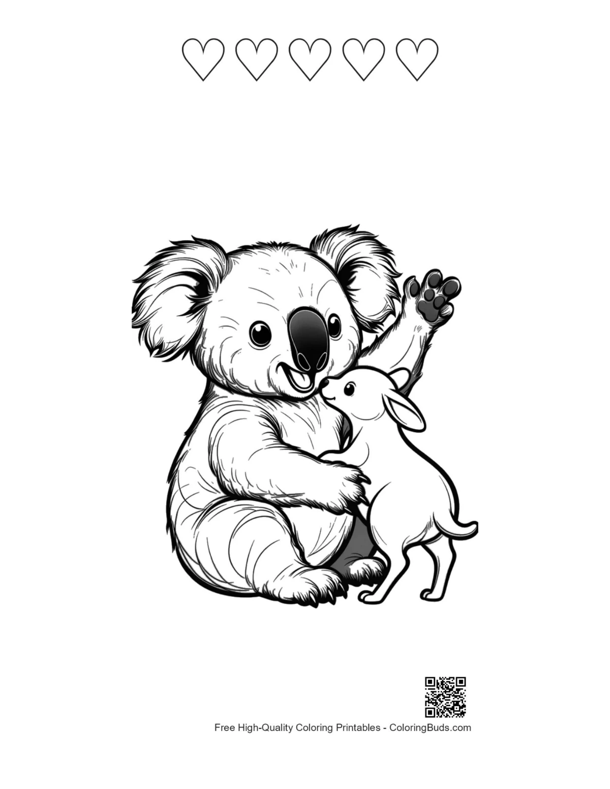 Cheerful koala printable 5 heart outline design