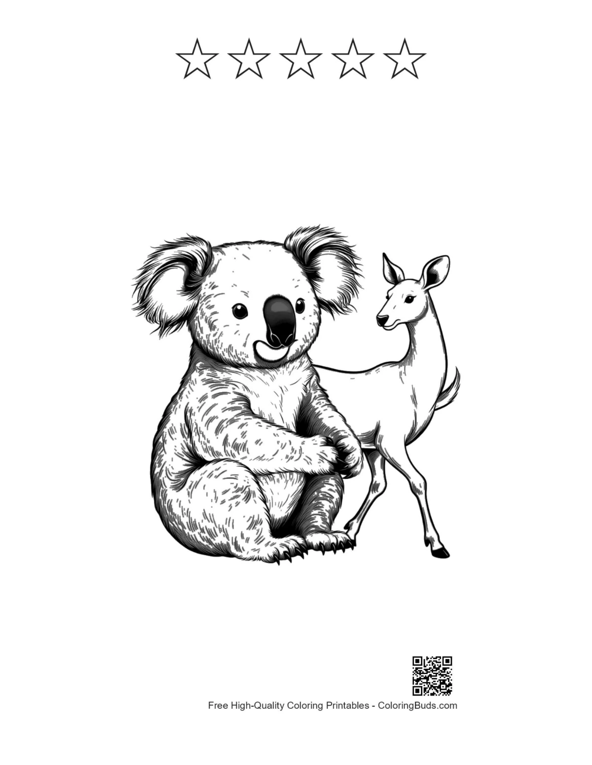 Koalapeura, jossa on 5 tähteä tulostettavalla
