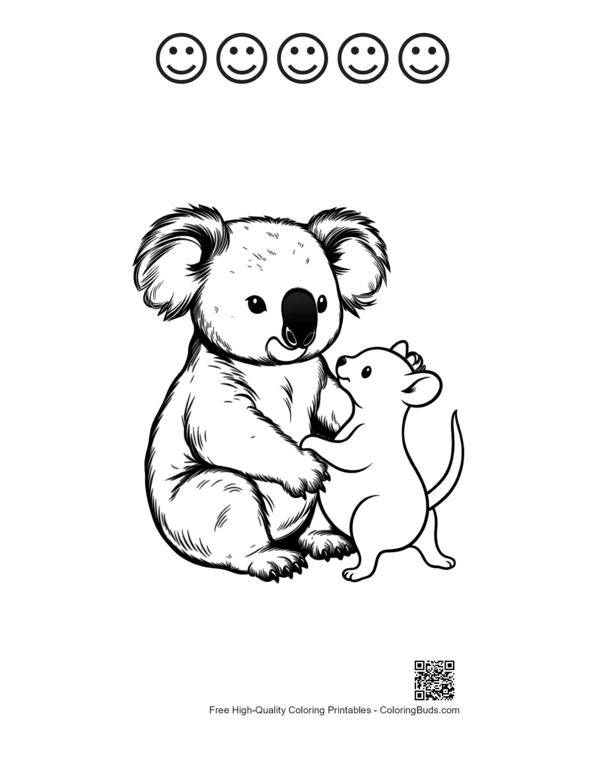 Happy faces koala mouse eucalyptus printable sheet