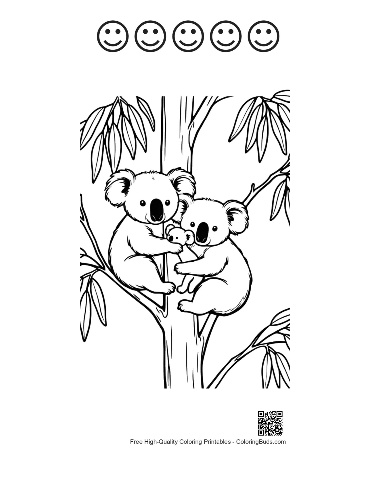 Koala sheet with happy face outlines