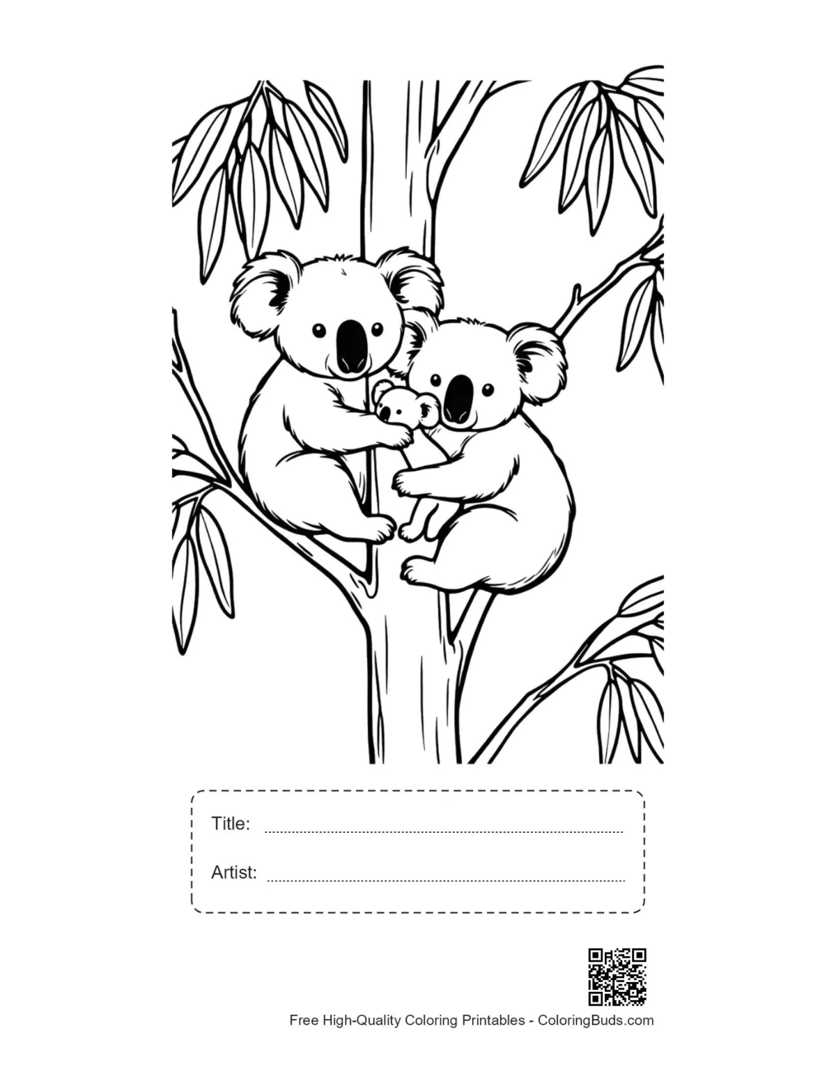 Printable Koala family sheet with title box