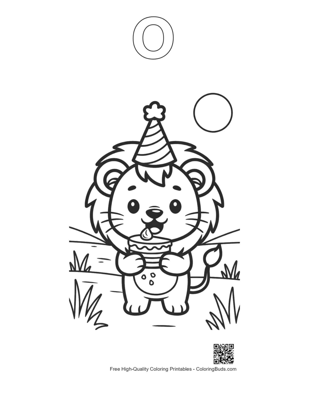 Lion cub coloring with alphabet O outline