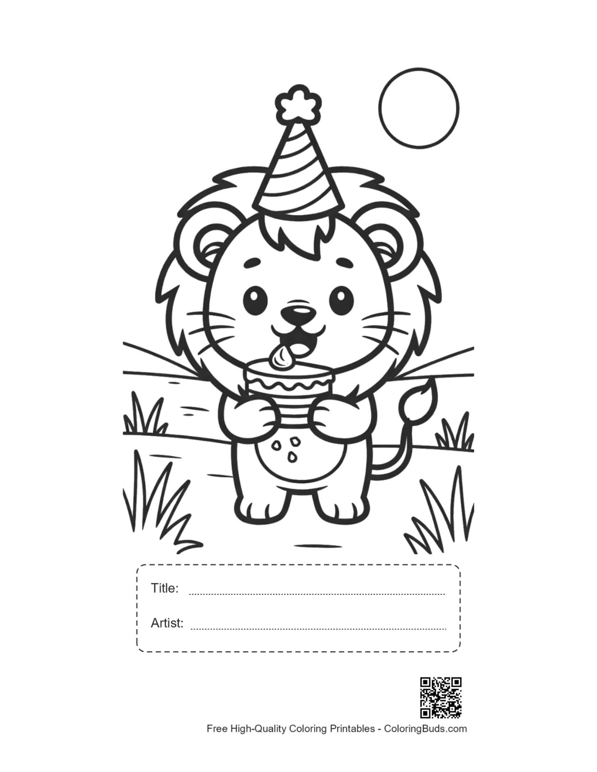 Lion cub printable with title and artist box