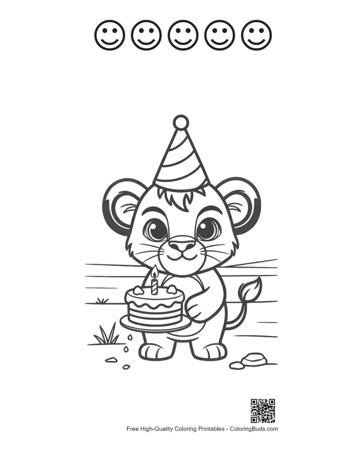 Lion cub printable with 5 happy faces