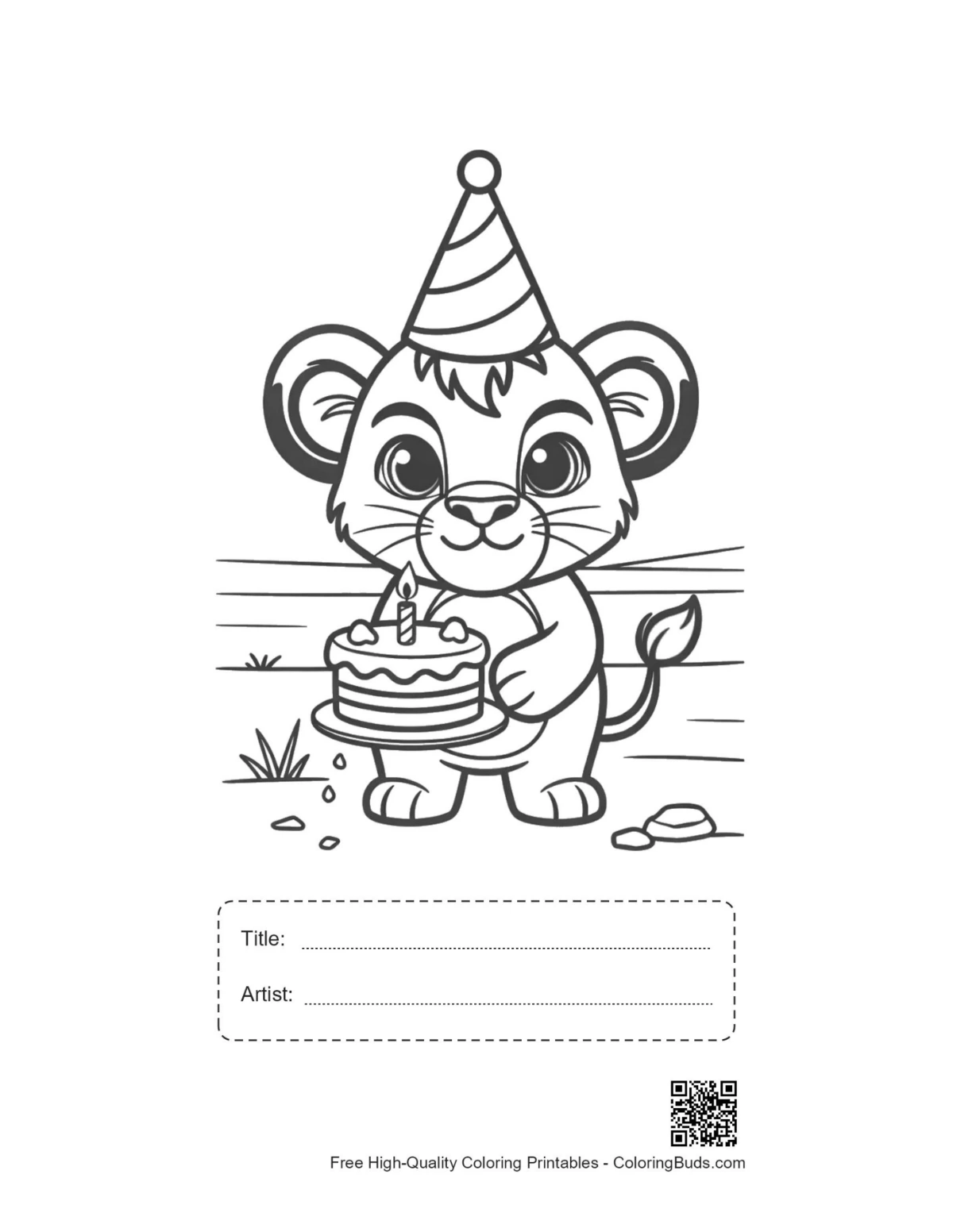 Baby lion birthday printable with title box