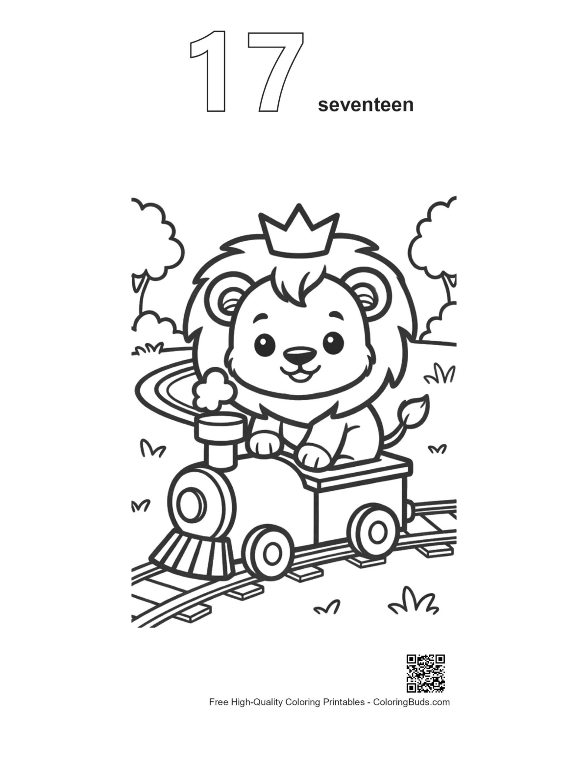 Lion cub train coloring page outline #17