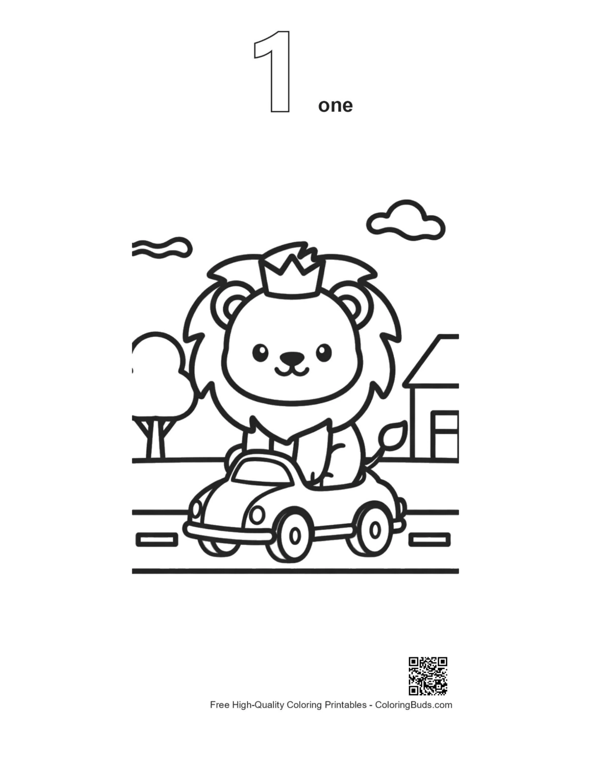 Umriss Baby-Löwe winkt aus Auto mit Nummer 1