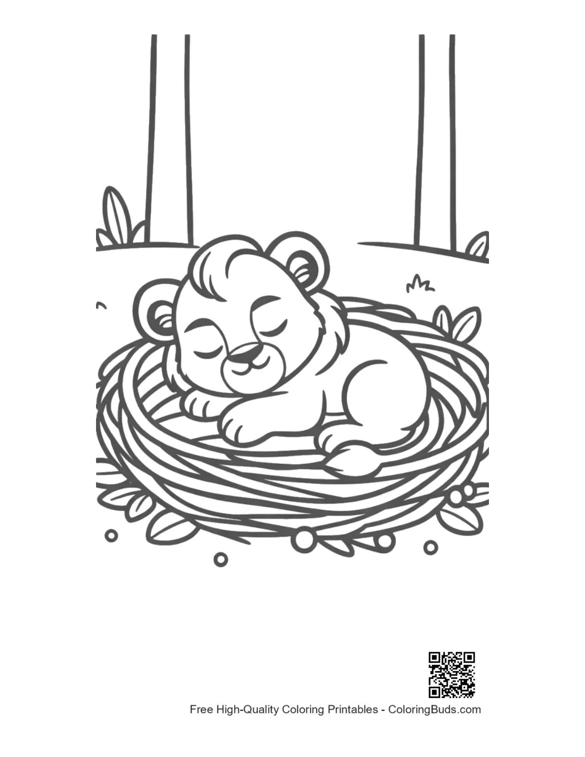 Cute lion cub printable coloring page outline