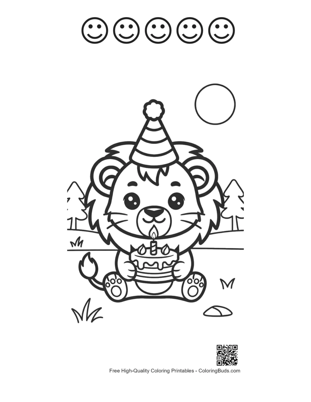 Cute lion cub with happy faces outline