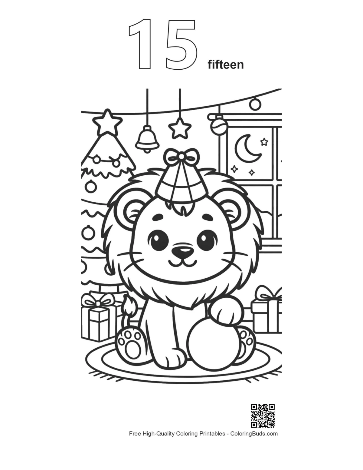 Cute lion cub outline number 15 printable
