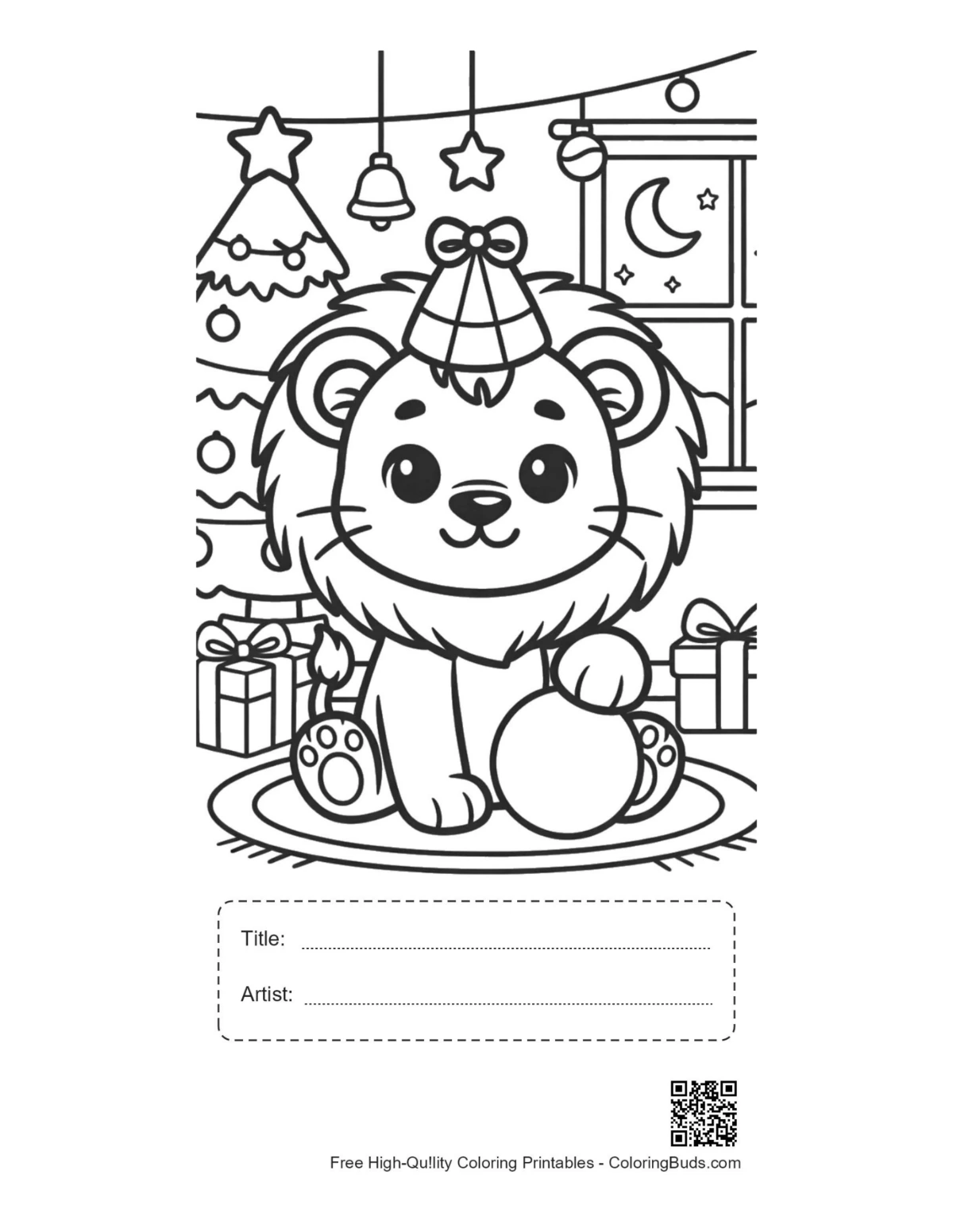 Cute lion cub printable with title box