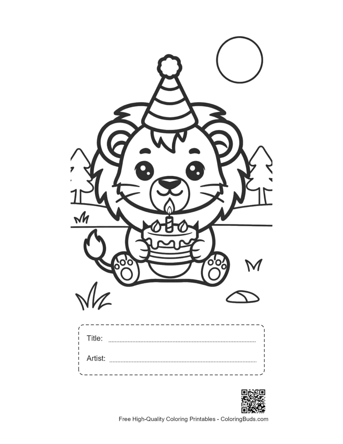 Cute lion cub printable with title box