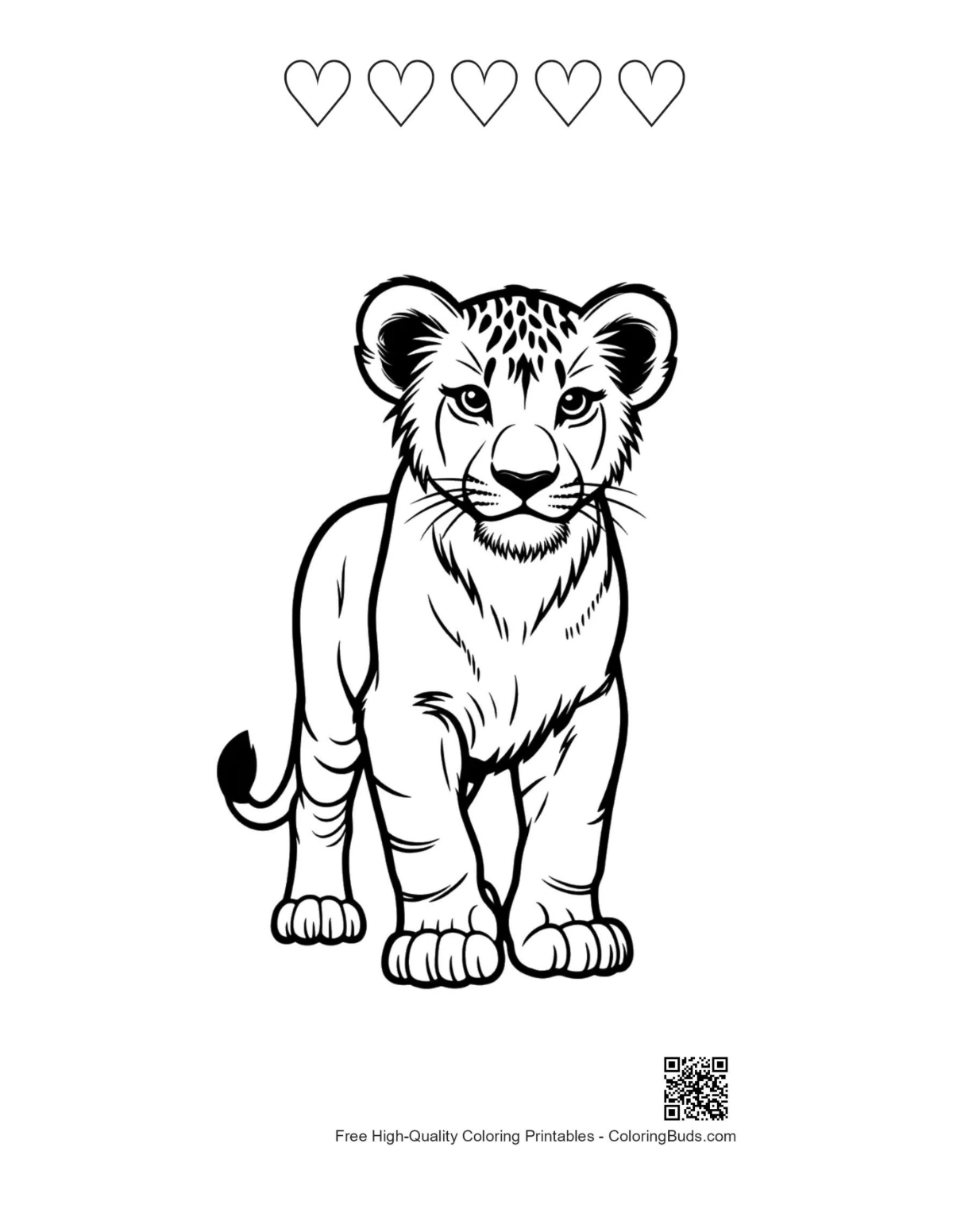 Lion cub heart outlines coloring page