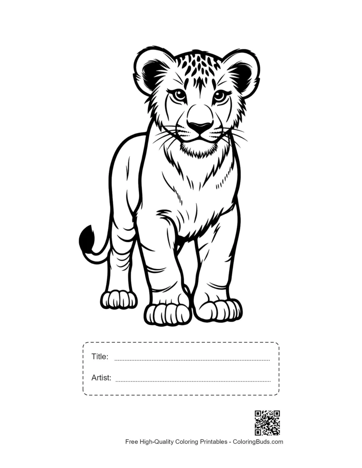 Cute lion cub printable with title box