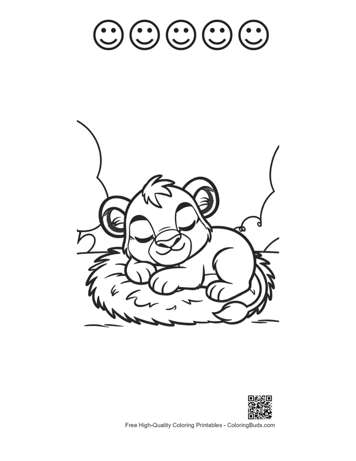 Cute lion cub pillow printable 5 happy faces