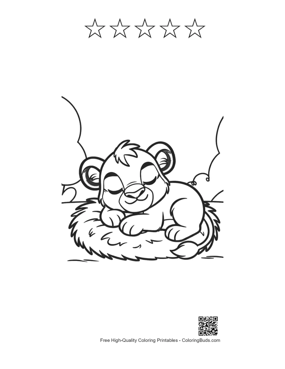 Cute lion cub nap printable with 5 star outlines