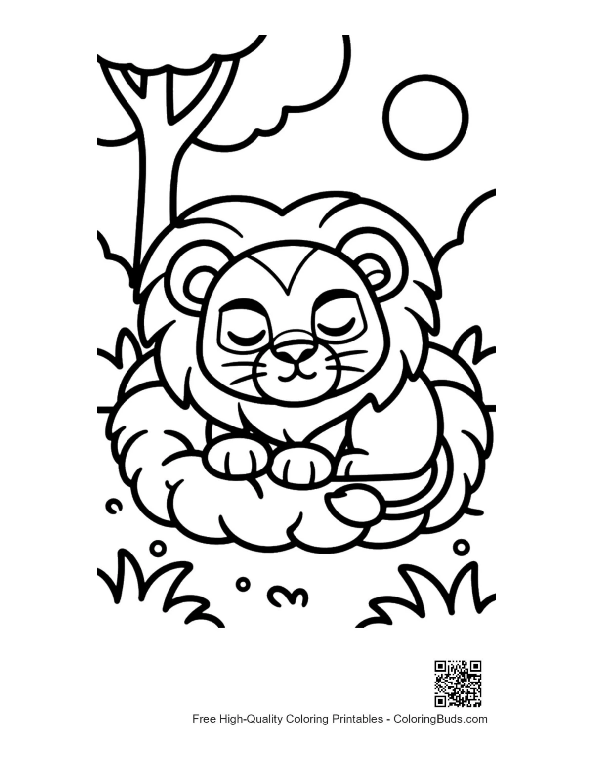 Free lion cub coloring page printable outline