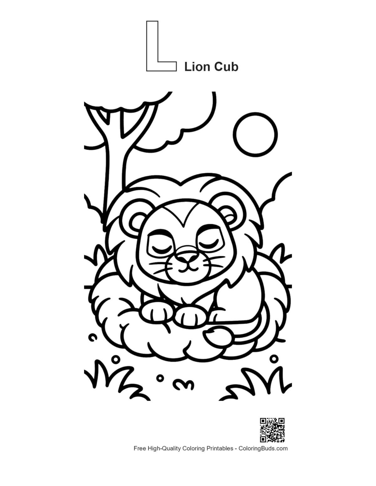 Alphabet L lion cub coloring page printable free