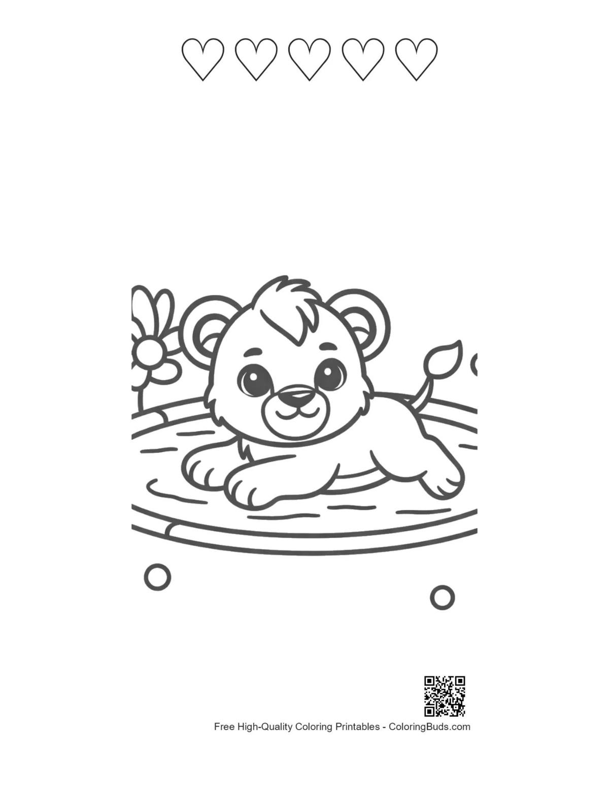 Baby lion pool printable 5 heart outlines