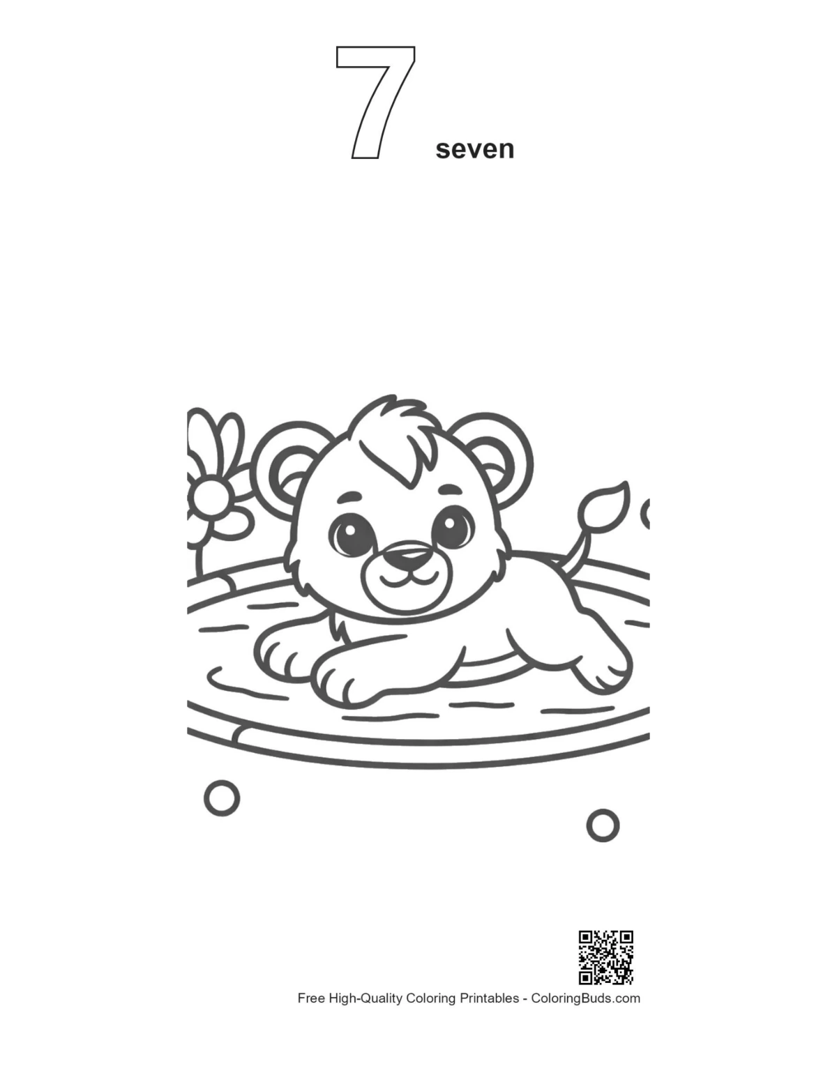 Lion cub splashing printable outline number 7