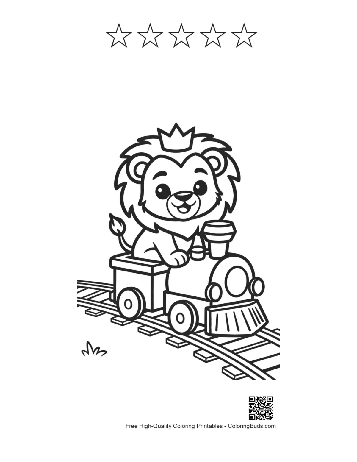 Lion cub train with 5 star outline printable
